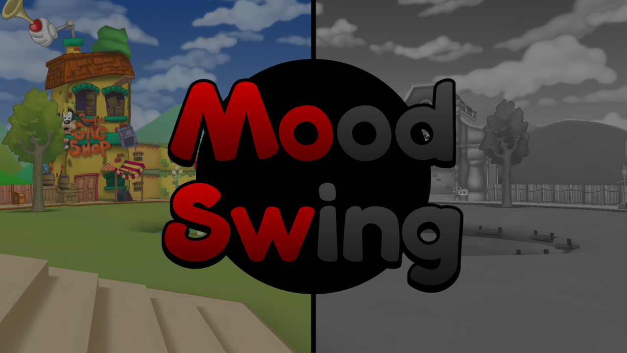 Toontown Reunited logo centered with locations of Toontown surrounding the logo