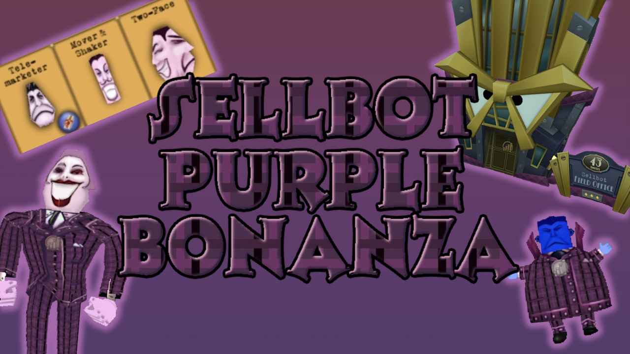 Sellbot Purple Bananza, featuring purple field office and various cogs.